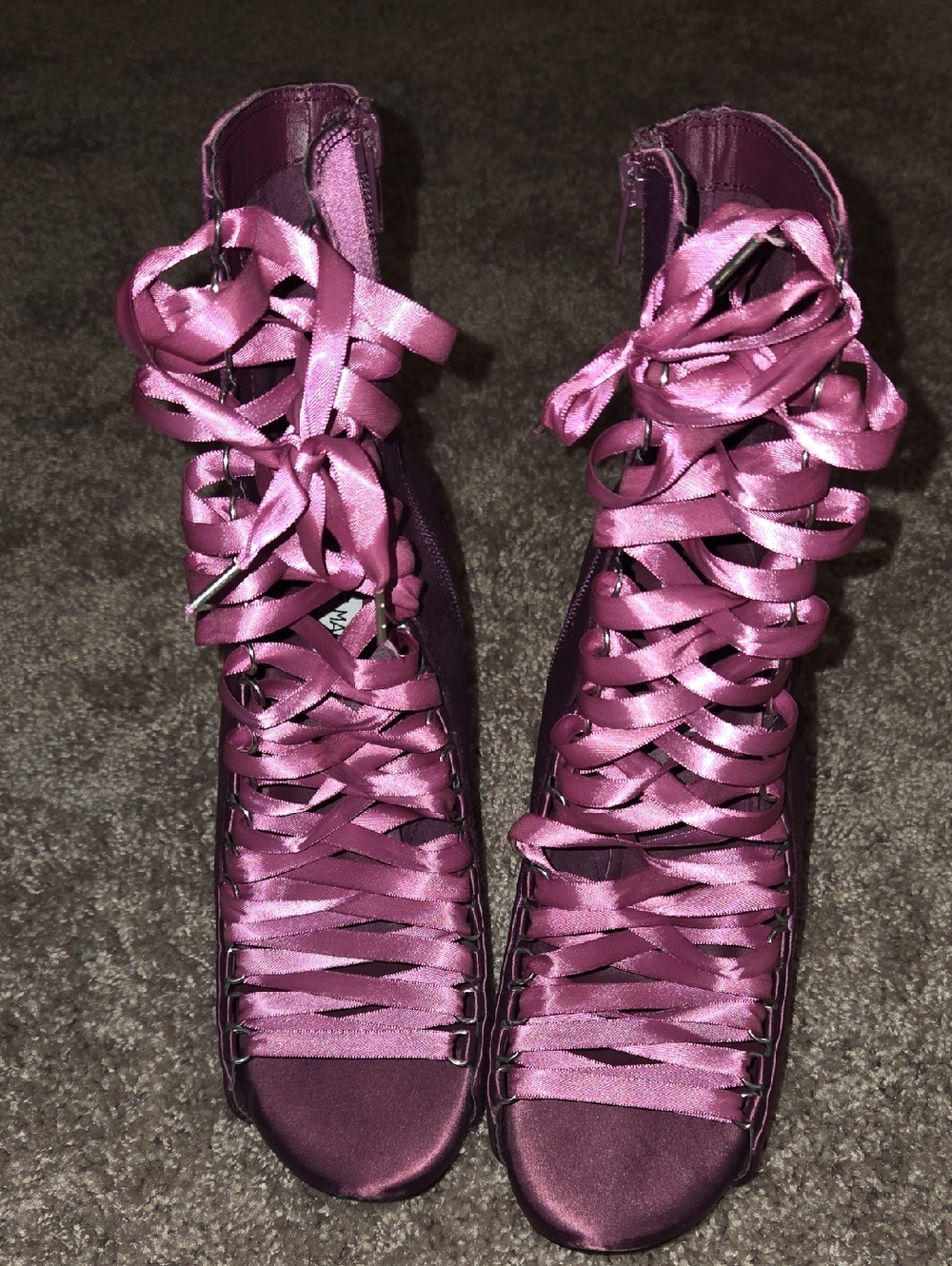 Steve Madden Satin Lace-Up Gladiator Sandals in Berry